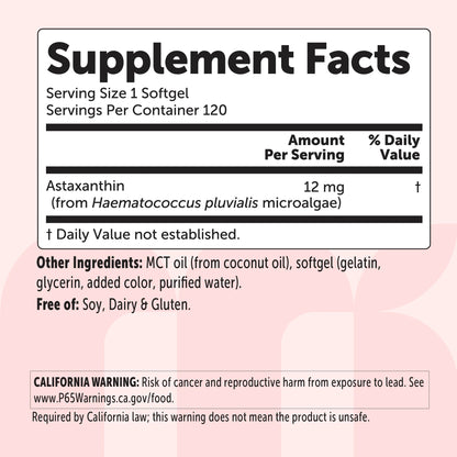 Micro Ingredients Astaxanthin 12mg softgels, tanning pills, Strength Carotenoids Skin Supplement w. 100% Natural Astaxanthin from MicroAlgae